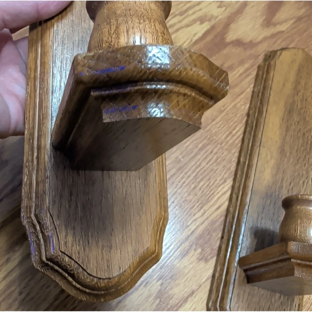 Vintage Wood Wall Sconce Candle Holders Pair 14”